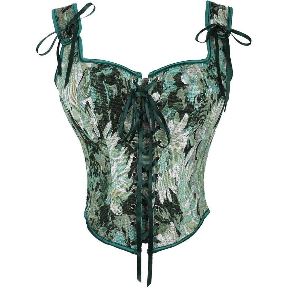 🆕 Women's Green Daisy Floral Renaissance Corsets Cottage Core Vest Corset Tops